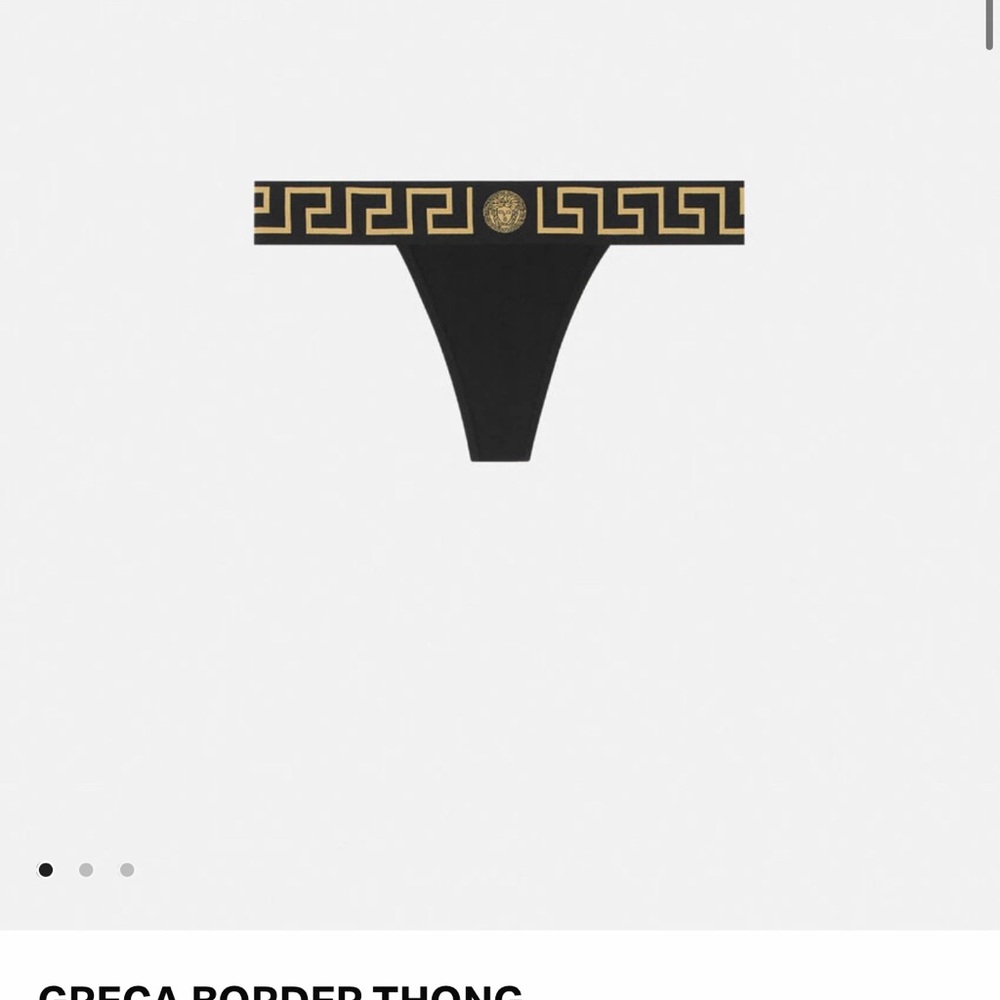 Versace 100% Authentic Black and Gold Greca Border Thong